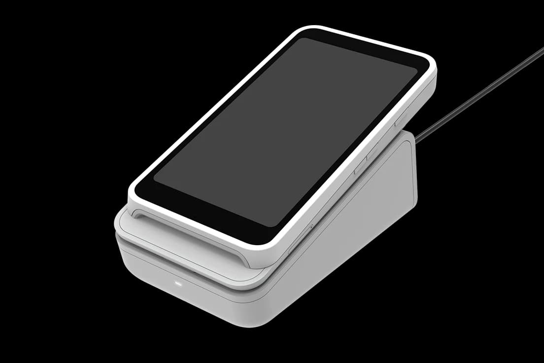 Stripe Terminal S700 card reader in its countertop dock